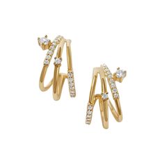 Treat yourself to the luxury of these exquisite gold cz triple hoop earrings. Delicately crafted from quality materials, these earrings make an elegant statement with their timeless design and shimmering sparkle. Show off your style with these classic beauties! Size: 0.3" X 0.8" Gold Plated Triple Hoop Earrings, Classic Beauty, Treat Yourself, Timeless Design, Gold Plate, Hoop Earrings, Sparkle, Plating, Gold