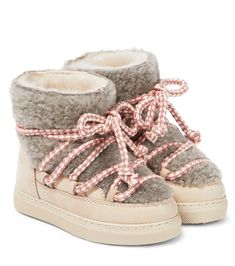 Classic leather-trimmed shearling snow boots in grey - Inuikii Kids | Mytheresa Cute Snow Boots, Shearling Boots, Girls Shoes Kids, Baby Boy Shoes, Slides Shoes, Girls Boots, Classic Leather, My New Room, Sneaker Head