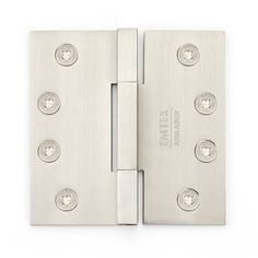 a stainless steel door hinge with four screws on the front and back sides