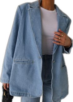 Blazer Style, Denim Blazer, Blazer Fashion, Split Hem, Shoulder Pads, Single Breasted, Heathers, Split, Long Sleeves