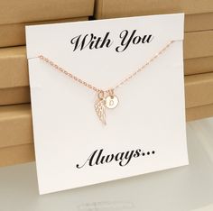 ❤️ PERSONALIZED ANGEL WING NECKLACE IN SILVER, GOLD OR ROSE GOLD ❤️ * Comes with a 2" extender (for the PERFECT fit when giving) * Solid sterling 925 silver angel wing with silver, gold or rose gold finish * Includes the "With You Always" mounting card (in first photo) * Chains are flat finished to catch the light -- and sparkle * Comes in a nice gift box -- so you can send directly to your loved one * The perfect memorial gift for anyone experiencing loss ❤️ H O W ∙ T O ∙ O R D E R  ❤️ INITIALS Remembering A Loved One, Photo Chain, Stocking Stuffers For Her, Personalized Memorial Gifts, Gold Angel Wings, Silver Angel Wings, Angel Wing Necklace, Rose Gold Earrings Studs, Gold Angel