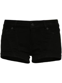 black stretch-cotton denim contrast stitching panelled design low-rise belt loops classic five pockets logo patch to the rear thigh-length concealed fly and button fastening Tiny Black Shorts, Edgy Fitted Short Jeans, Fitted Short Edgy Jeans, Black Mid-rise Jean Shorts With Belt Loops, Mini Shorts Outfit, Black Mini Shorts, Outfits Dr, Y2k Shorts, Black Jean Shorts