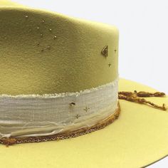 Luxury Gold Wide Brim Hat, Handmade Gold Wide Brim Hat, Elegant Gold Hat Bands For Summer, Handmade Adjustable Gold Hats, Elegant Adjustable Gold Fedora, Gold Fedora With Adjustable Short Brim, Adjustable Gold Fedora With Short Brim, Gold Flat Brim Hat For Formal Occasions, Gold Fedora Hat For Formal Occasions