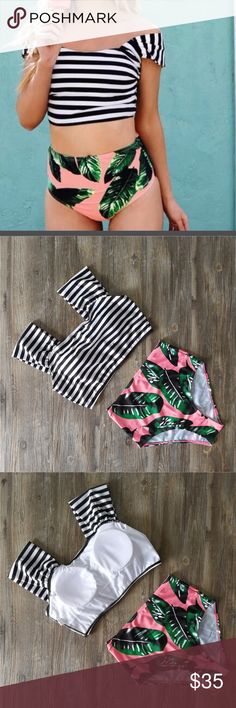 Floral High Waisted Bikini Set SW260 S 2-4, M 4-6， L 6-8 Swim Bikinis Casual Striped Fitted Tankini, Striped Fitted Swimwear For Vacation, Fitted Striped Swimwear For Vacation, Striped Fitted Tankini For Beach Season, Summer Striped Fitted Tankini, Striped Fitted Tankini For Summer, Fitted Striped Tankini For Beach Season, Fitted Striped Swimwear For Spring, Fitted Striped Tankini For Summer