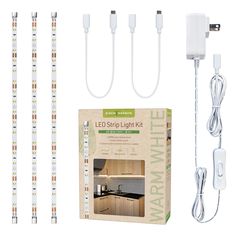 the kit includes four led strip lights and an extension cord to plug in with cords