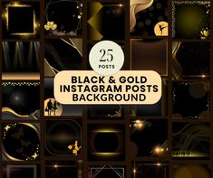 25 black and gold instagram posts background with different shapes, sizes and color options