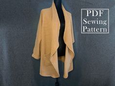 a woman's cardigan sweater hanging up on a mannequin dummy with the words pdf sewing pattern below it