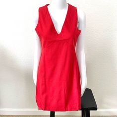 Sleeveless V-Neck Mini Dress With Hidden Zipper In Back. Never Worn. Size Medium But Fit Is Small. Pit To Pit 17.5” Waist 15.5” Hip 17” Length 32.5” Red Sheath Sleeveless Summer Dress, Red Sheath Sleeveless Dress For Summer, Red Sleeveless Lined Mini Dress, Casual Fitted Sleeveless V-neck Dress, Sleeveless V-neck Dress For Date Night, Red V-neck Lined Mini Dress, Fitted Red Sleeveless V-neck Dress, Red Fitted Sleeveless V-neck Dress, Casual Red Sleeveless V-neck Dress