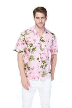 100% Cotton, Comfortable Fit, Easy Care Short Sleeve Camp Collar Matching Chest Pocket Matching Set for Men, Women, Boy and Girl Available Hawaii Dress, Pink Shirts, Dress Name, Flamingo Shirt, Pink Men, Shirt Detail, Matching Couple Outfits, Formal Business, Men Shirt