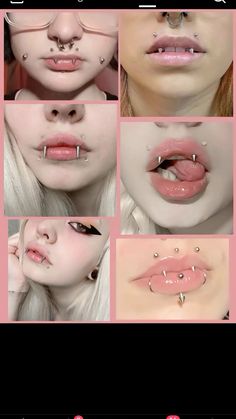 various images of different lips and nose piercings