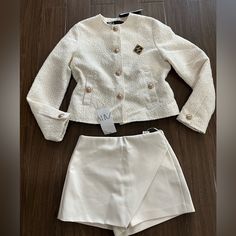 Zara Cream Gold Button Jacket And Skort Zara Jumpsuit, Button Jacket, Zara Pants, Cream And Gold, Jacket Buttons, Gold Buttons, Pant Jumpsuit, Pants For Women, Zara