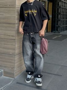 Baggy Men’s Streetwear, Baggy Street Wear Men, Bulky Shoes Outfit, Baggy Jeans Outfit 90s Men, Men Layering Outfits, Funky Outfits Men, Y2k Male Fashion, Chunky Shoes Outfit, Zumiez Outfits