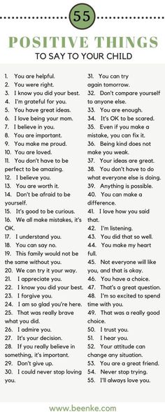 a list with the words positive things to say to your child in green and white