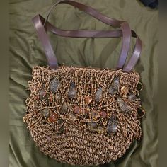 Brand New. Large Tote. Unique. Gorgeous Bohemian Beaded Beach Bag For Summer, Bohemian Beaded Bags For Vacation, Brown Summer Shoulder Bag Fashion Accessory, Bohemian Beaded Rectangular Beach Bag, Summer Vacation Beaded Shoulder Bag, Summer Beaded Rectangular Beach Bag, Beaded Beach Bags For Beach Season, Summer Vacation Beaded Beach Bag, Beaded Natural Color Beach Bag