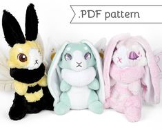 three stuffed animals sitting next to each other in front of a white background with the words pdf pattern