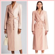 Rare: Nanushka Manila Blush Vegan Leather Patchwork Belted Trench Coat Xs .Unleash Your Inner Baby Spice With This Manila Vegan Leather Trench Coat From Nanushka For A Sleek Update On The Classic Button-Front And Belted Silhouette. Featuring Notched Lapels, A Front Button Fastening, Long Sleeves, Front Pockets And A Long Length.Outer: Polyester 65%, Wood 100%, Polyurethane 35%; Lining: Polyester 100% Specialist Cleaning: New With Tags But Light Stain On Back. Please See Back Last Photo. Designer Formal Pink Outerwear, Designer Pink Formal Outerwear, Luxury Pink Outerwear For Office, Designer Pink Blazer For Workwear, Designer Pink Blazer For Work, Luxury Pink Notch Lapel Outerwear, Luxury Pink Outerwear With Notch Lapel, Luxury Pink Single Breasted Outerwear, Luxury Pink Single-breasted Outerwear