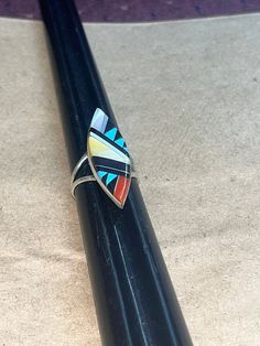 Turquoise multi stone inlay ring measures 1.25" tall Zuni Jewelry, Stone Inlay, Multi Stone, Ring Size 7, Silver Turquoise, Favorite Jewelry, Band Rings, Native American, Jewelry Rings