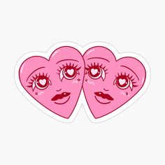 two pink hearts with eyes and eyelashes sticker