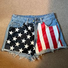 Brand New. Wore Once And Do Not Fit Me! Perfect For Country Concerts! I Love These So Much. Beach Shorts With Flag Print, Short Shorts For 4th Of July Beach Events, Shorts For 4th Of July Beach Events, 4th Of July Beach Shorts, Red Flag Print Shorts For Beach, Red Flag Print Beach Shorts, American Flag Print Cotton Bottoms For Memorial Day, American Flag Cotton Bottoms For Memorial Day, Spring High Waist Bottoms With American Flag Print