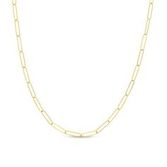 Step up your style game with this solid 14K gold paper clip link chain necklace - a simple yet on-trend staple for your growing jewelry collection. Crafted in solid 14K gold This design showcases a 3.4mm-wide paper clip link chain. Lovely worn alone for a subtle everyday look or stacked to create a statement piece. A great choice for men or women This 18.0-inch necklace secures with a lobster claw clasp. Classic Link Necklaces With Paperclip Chain, Minimalist 14k Gold Paperclip Chain Necklace, Minimalist Gold Paperclip Chain Necklace, Minimalist Yellow Gold Paperclip Chain Necklace, Classic Paperclip Chain Necklace, Classic Rectangular Paperclip Chain Necklace, Classic Link Chain Necklace With Paperclip Design, Classic Link Chain Necklace With Paperclip Chain, Classic Link Chain Necklace With Paperclip Detail