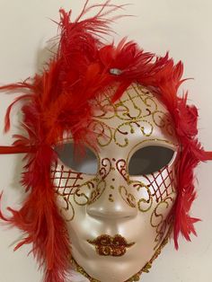 Mardi Gras Masquerade Mask, Classic Mask in  Red and Gold This mask is perfect for any masquerade ball events.  Perfect for Mardi Gras season.  Masks also make excellent displays for your home Ready to ship in 1-2 days.  Thanks for shopping with Pamela Creations Favorite my shop to see all new listing in your Etsy feed Instagram pamelas_creation89 Facebook Pamela's Creation Red Christmas Costume Accessories, Full Face Masks For Mardi Gras Costume Party, Full Face Masks For Costume Party At Carnival, Full Face Mask For Costume Party Carnival, Red Christmas Costume Accessories For Costume Party, Red Christmas Costume Party Accessories, Red Costume Accessories For Mardi Gras, Mardi Gras Full Face Party Mask, Full Face Masks For Mardi Gras Party