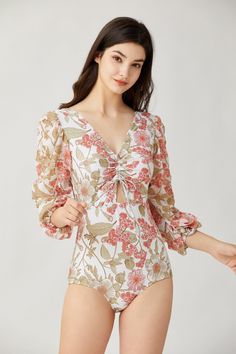 Floral One Piece, Floral One Piece Swimsuit, Exotic Fashion, Two Piece Swimwear, Summer Swim Suits, Shop Products, Long Puff Sleeves, Fashion Model, High Cut