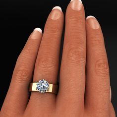 a woman's hand with a diamond ring on top of her finger, showing the center stone