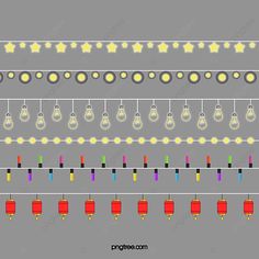 a set of different colored lights on a gray background with stars and circles around them