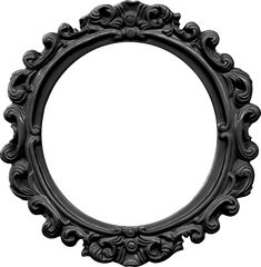 an ornate black oval frame on a white background