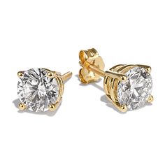 These classic stud earrings feature a pair of lab-grown diamonds set in warm 14-karat yellow gold and hand-matched for consistent color  clarity  and sparkle. Each pair of diamonds is unique and may vary slightly from the images shown. They also feature a la pousette back with a convenient locking mechanism  designed to keep your earrings secure while still being comfortable. Just squeeze the side tabs  slide it to your preferred notch on the earring post  and let go to lock it in place. Classic Yellow Gold Diamond Earrings For Formal Occasions, Classic Gold Diamond Earrings With Brilliant Cut, Classic Gold Diamond Accent Earrings, Classic Gold Diamond Earrings With Accents, Classic Gold Earrings With Brilliant Cut, Classic Gold Brilliant Cut Earrings, Classic Gold Diamond Earrings, Yellow Gold Classic Cut Jewelry With Prong Setting, Classic Yellow Gold Clip-on Diamond Earrings