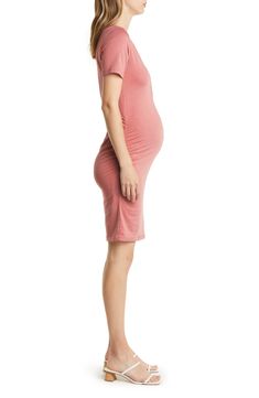 Show off your mom-to-be figure in this snap-front dress cut from a stretchy knit that moves comfortably with you and your bump. Scoop neck Short sleeves 70% viscose, 25% cotton, 5% elastane Machine wash, tumble dry Imported Summer Stretch Maternity Dress, Fitted Scoop Neck Loungewear Dress, Summer Stretch Maternity Dress Nursing Friendly, Spring Modal Dress For Loungewear, Spring Loungewear Dress Made Of Modal, Fitted Modal Dress For Summer, Spring Modal Loungewear Dress, Spring Loungewear Dress, Summer Stretch Maternity Dress Bump Friendly