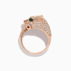 Effy Signature 14K Rose Gold Emerald and Diamond Panther Ring Panther Ring, Rose Stone, Gold Rose, Panther, Round Diamonds, Gold Metal, Emerald, Rose Gold, Ring