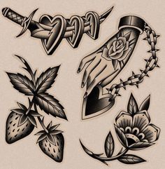 some tattoos with roses and hearts on them