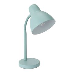 a light blue desk lamp on a white background