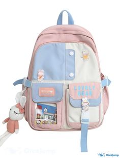 OrcaJump - Unisex School Bag Womens Book Bag Functional Backpack Oxford Fabric Solid Color Large Capacity Waterproof Zipper Daily School Bag (Green, Blue Kawaii Backpack For Travel, Kawaii Travel Bag With Pockets, Kawaii Blue Backpack For Travel, Kawaii School Bag With Pockets, Trendy Outdoor Bags For Back To School, Kawaii Blue Travel Backpack, Pink Backpack For Outdoor Use, Kawaii Softback Backpack For Daily Use, Pink Outdoor Backpack