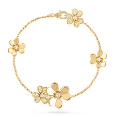 Experience the elegance of our Frivole Gold 5 Flowers Bracelet. Crafted with precision and expertise, this stunning piece features five delicate flowers in a shimmering gold finish. The perfect accessory for any occasion, this bracelet adds a touch of sophistication and luxury to any outfit. ADDITIONAL INFORMATION Color: Gold Stone: Cubic Zirconia Ref. vcaro3 Material:- 925 Sterling Silver - 18k Gold Plated- 18k Real Gold ( contact us via instagram) Circumference: 17cm Our replica products are c Gold Flower Bracelet, Van Cleef And Arpels Jewelry, Van Cleef & Arpels, Van Cleef And Arpels, Bracelets Gold Diamond, Van Cleef Arpels, Flower Bracelet, Van Cleef, Girly Jewelry