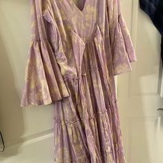 Never Worn. Tag Is Off Because I Tried It On And It Was Too Long Purple Tiered Dress For Brunch, Lavender Maxi Dress For Spring Daywear, Lavender Tiered Dress For Spring, Purple Tiered Beach Dress, Lavender Long Sleeve Maxi Dress For Summer, Purple Tiered Vacation Dress, Purple Tiered Dress For Vacation, Lavender Maxi Dress For Brunch, Lavender Long Sleeve Beach Dress