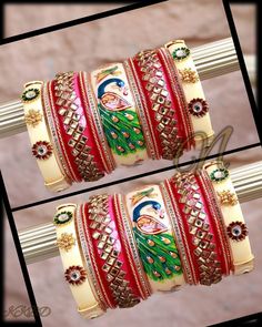 Ethnic Indian Hand Painted Peacock Design Chura Embellished With Glass Kundan Work On Acrylic Base. This is a Set of 26 Bangles (13 for Each Hand). Glass Bangles Indian Wedding, Red Peacock Design Jewelry For Wedding, Kundan Multicolor Bangle, Traditional Peacock Design Bracelets For Wedding, Traditional Peacock Design Wedding Bracelets, Traditional Wedding Bracelets With Peacock Design, Traditional Peacock Design Bangle For Festive Occasions, Multicolor Bohemian Bangle For Ceremonial Occasions, Peacock Design Bangle For Wedding