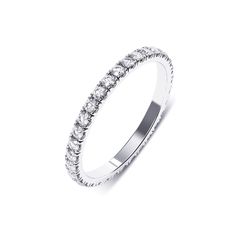 The Eternity is a timeless ring with a classic full-eternity design. Made from S925 sterling silver, it features round-cut simulated diamonds in a channel setting for a beautiful sparkle. It's also available in rose gold. For those who love understated elegance, The Eternity suits both daily wear and special events. Its seamless design brings a touch of sophistication to any look and is perfect for stacking with other rings. Enjoy the lasting beauty of The Eternity, symbolizing eternal love and Classic Round Cubic Zirconia Halo Ring, Classic Cubic Zirconia Ring With Halo Setting, Timeless Half Eternity Cubic Zirconia Diamond Ring, Classic Cubic Zirconia Channel Set Diamond Ring, Timeless Cubic Zirconia Ring With Round Band, Dazzling Half Eternity Round Rings, Dazzling Round Half Eternity Ring, Diamond White Half Eternity Round Band Ring, Classic Diamond White Halo Diamond Ring