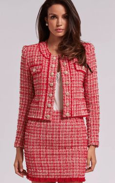 Generation Love Karson Tweed Jacket in Red/White - Estilo Boutique Blazer 2024, Tweed Jacket Women, Tweed Fashion, Tweed Set, Tweed Suit, Autumn Trends, Love S, Trip To Paris, Fit Details