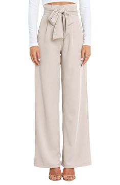 Wide legs punctuate these tailored pants designed with a drapey tie belt and crisp pleats. Zip fly with hook-and-bar closure Ties at waist Side pockets Lined 100% polyester Hand wash, dry flat Imported Drapey Pants, Tie Pants, Elegant Pant, Chic Pants, Pants Design, Tailored Pants, Wide Legs, Waist Pants, Tie Belt