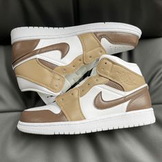 Custom Nike Air Jordan 1 Mid Coffee Brown – insdrip Brown Jordan 1, Brown Nike Shoes, Trendy Shoes Sneakers, Jordan Shoes Girls, All Nike Shoes, Shoes Outfit Fashion, Nike Air Jordan 1 Mid, Custom Nike, Nike Air Shoes