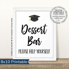 a printable poster with the words dessert bar please help yourself in black and white