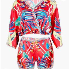 2piece. Vacation Vibes. Never Worn. Summer Red Floral Print Sets, Red Two-piece Sets For Summer, Two-piece Red Summer Sets, Red Loungewear Sets For Summer, Red Two-piece Sets, Red Chic V-neck Sets, Chic Red V-neck Sets, Red V-neck Chic Sets, Casual Red Spring Sets