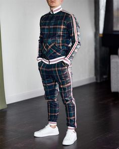 Plaid Streetwear, Streetwear Suit, Patterned Suit, Edgy Streetwear, Street Jacket, Plaid Set, Men Tracksuit, Tracksuit Men, Track Suit Men