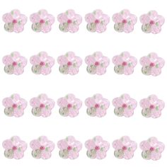 pink flowers are arranged in rows on a white background