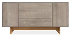 the sideboard is made from wood and has three drawers, one with gold knobs