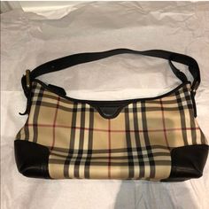 Authentic Burberry Hobo With Classic Original Check Has Black Leather Trim And A Beautiful Clean Red Satin Lining. Smoke Free Home. Minor Scuffs That Can Be Removed Burberry Hobo Bag, Burberry Black, Red Satin, Burberry Bag, Black Tan, Leather Trim, Black And Tan, Leather Trims, Gym Bag