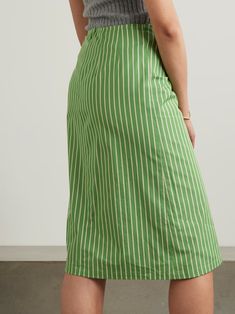 DRIES VAN NOTEN Tie-detailed striped cotton midi skirt | NET-A-PORTER Matching Separates, Cotton Midi Skirt, Jo Malone London, Sports Suit, Dries Van Noten, Ski Wear, Beauty Sets, Jeans Dress, Net A Porter