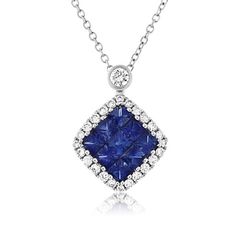 18K white gold sapphire and diamond pendant necklace from the Reis-Nichols Collection. The pendant features nine square sapphires weighing .74 ctw and 25 round brilliant cut diamonds weighing .21 ctw. The necklace measures 16" in length. Nine Square, Sapphire Diamond Pendant, White Gold Sapphire, Diamond Pendant Necklace, Style Gift, Sapphire Diamond, Round Brilliant Cut Diamond, Brilliant Cut Diamond, Diamond Pendant